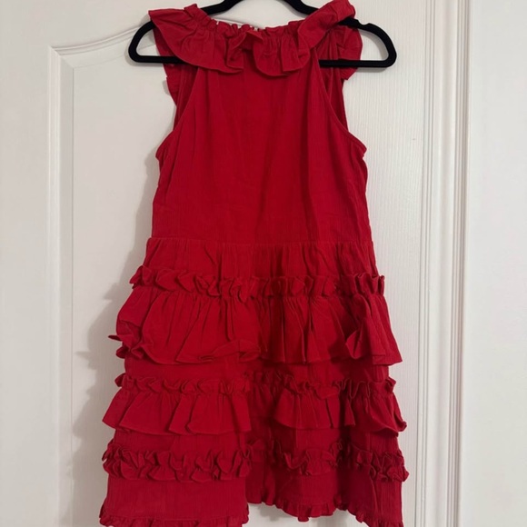 H&M Red Ruffle V-Neck Tiered Mini Dress - Picture 7 of 7